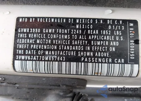 2013 Volkswagen Beetle 2.0T Turbo from USA, damaged, VIN 3VWV67AT7DM657643